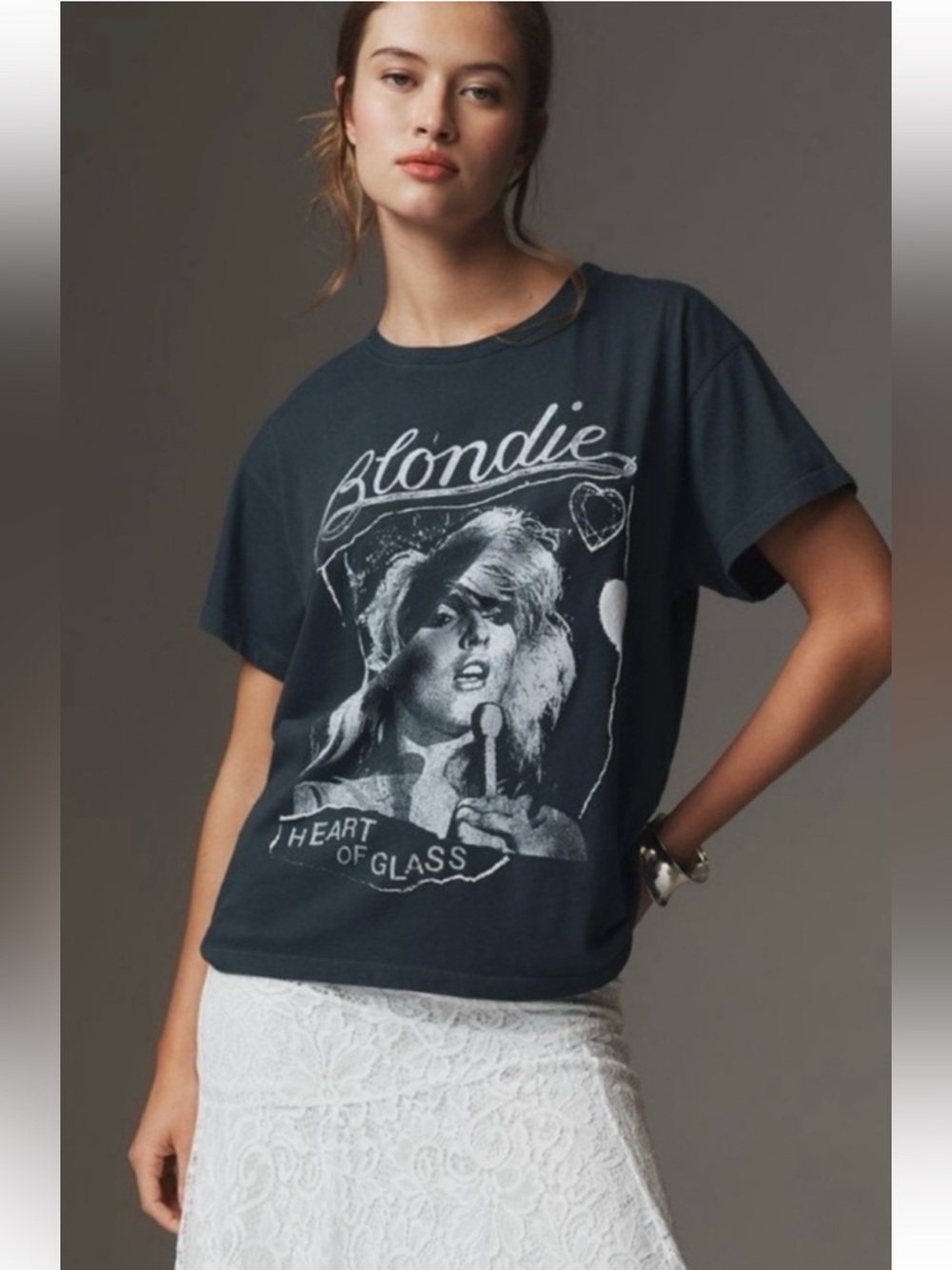 Blondie "Heart of Glass" Graphic Tee in Dark Charcoal